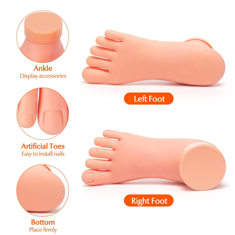 krofaue Practice Fake Foot Model 1 Pair Flexible Soft Silicone Prosthetic Manicure Tool for Nail Tips Art Training - Image 4